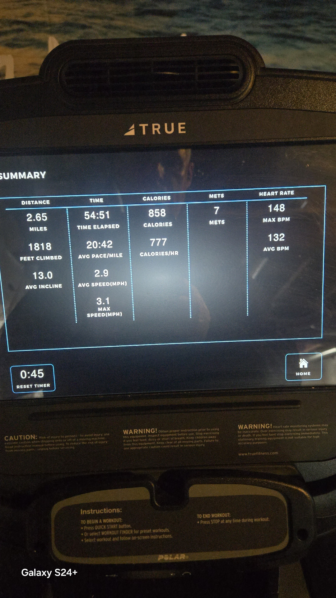 Treadmill summary: 2.65 mi, 1,818 ft climbed, 13% incline