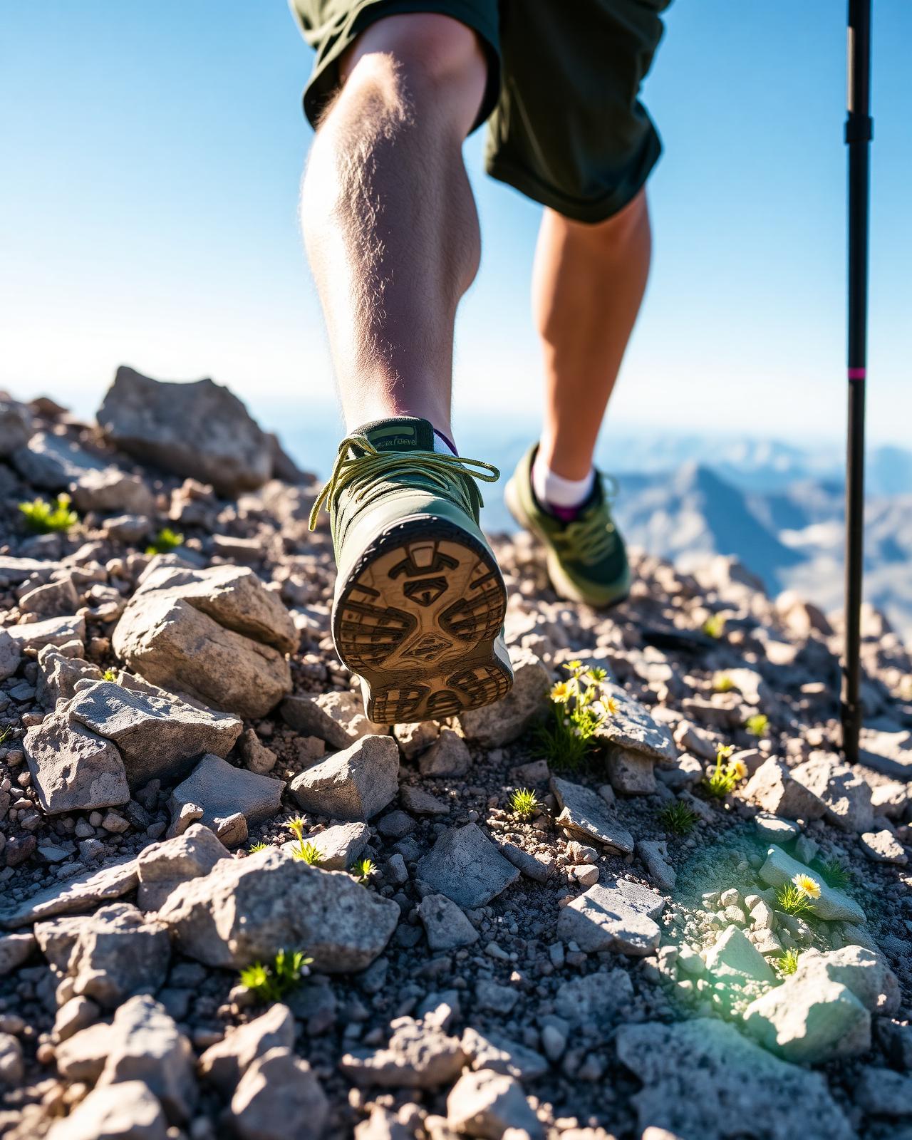 Climber's boots on a snow ridge